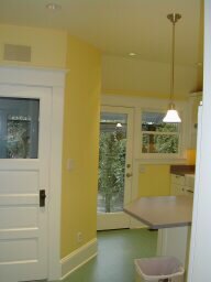 new backdoor area - note opened up ceiling and the little chunk we took out of the mudroom corner